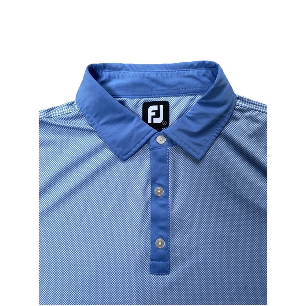 FootJoy Golf Polo Shirt Mens Large Blue White Check Performance Stretch - Picture 2 of 7